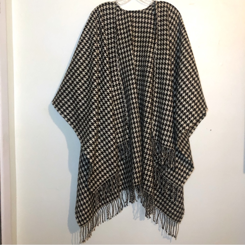 Wool Touch Acrylic Brown and Cream Shawl, Wrap, Scarf with Fringe, One Size